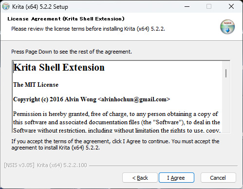 kritaのインストール ：krita Shell Extensionライセンスの同意確認