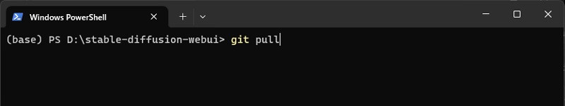 Stable Diffusion WebUIをアップデートする ：図3 git pull コマンドを実行する