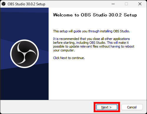 OBS Studioのインストール ：セットアップ開始